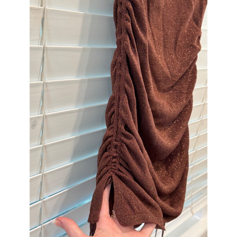 NEW Runaway The Label Kelsa One Shoulder Mini Dress Womens S Chocolate Metallic - Picture 6 of 11